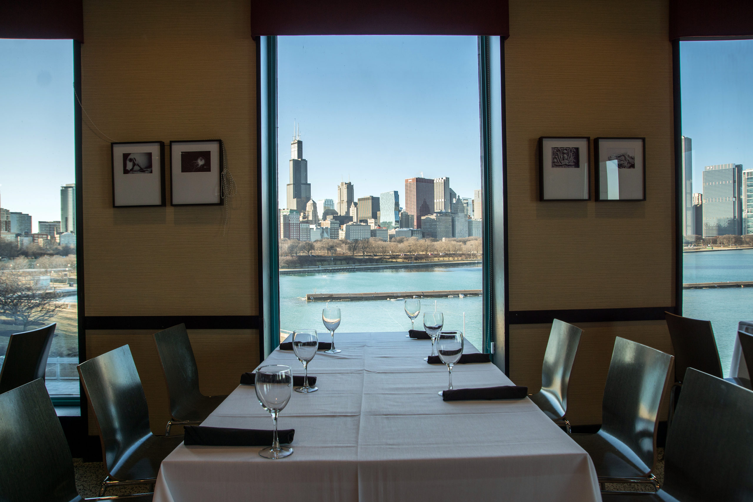 Special Event set up at Shedd Aquarium with view of Chicago